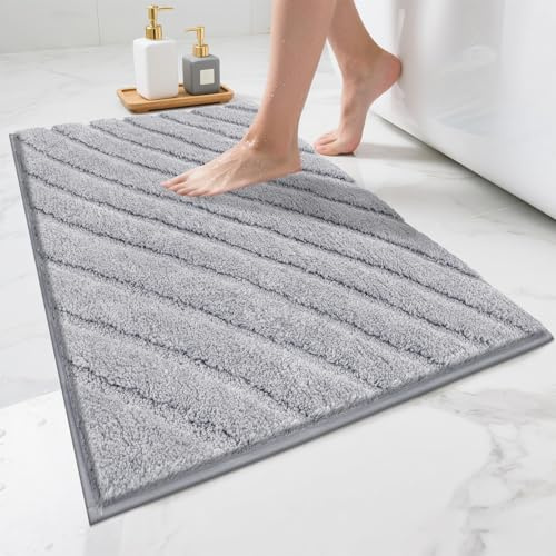 SHACOS Badezimmerteppich Badematte rutschfest Waschbar Mikrofaser Badteppich Weich Badvorleger Wasserabsorbierend Badezimmermatte Bad Teppich für Badezimmer, Badewanne, Hellgrau, 50 x 80 cm