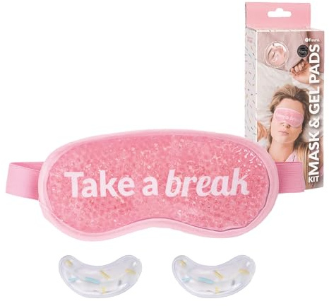 Fisura – Kit maschera occhi in gel freddo “Take a Break” rosa riutilizzabile con 2 patch. Sollievo per borse, occhiaie, rughe e relax dopo una lunga giornata