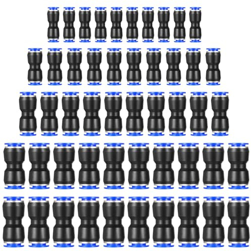 50 Stk Pneumatik Schlauchverbinder 4mm 6mm 8mm 10mm 12mm, Pneumatik Steckverbinder Gerade, Druckluft Pneumatische Schnellkupplungen, Air Push In Schnellkupplungs-set für Verbindung von Luft Schlauch