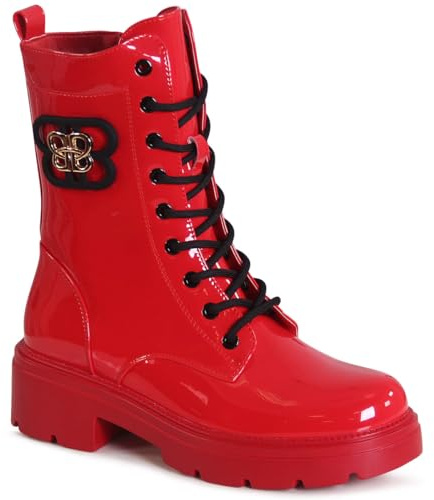 topschuhe24 3194 Damen Lack Stiefeletten Worker Biker Boots