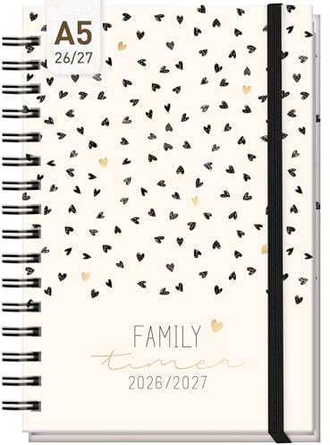 Häfft® Family-Timer Familien-Planer 2026 2027 A5 Golden Hearts