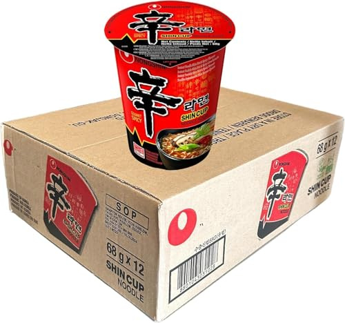 Hot & Spicy Korean Style Instant Noodle Cup – Quick & Easy Ramen Meal, Rich Spicy Broth (68g, Pack of 12)