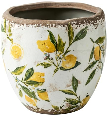 Bemonew Pot de Fleur en céramique – Jardinière Jaune de Style toscan avec Trou Drainage, Finition Vintage pour Plantes d'intérieur et décoration Jardin extérieur