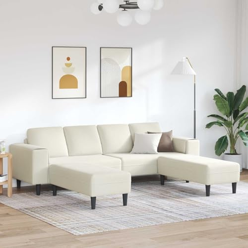 Moderne Wohnzimmer Couch 3-tlg in Creme mit Ottomane, Ecksofa aus atmungsaktivem Polyester, wetterfest, langlebig für Wohnbereich, Garten, Terrasse, max. 440 kg Belastung, Sitzgruppe für 4 Personen