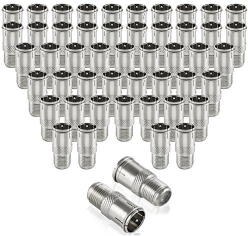 Poppstar 50x SAT F-Quickstecker (Coax Schnellverbinder: F-Buchse auf F-Stecker) Kupplung für Koaxialkabel - Antennenkabel, silbern