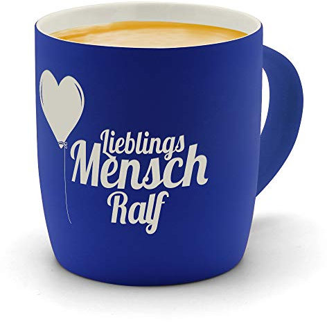 printplanet - Kaffeebecher mit Namen Ralf graviert - SoftTouch Tasse mit Gravur Design Lieblingsmensch - Matt-gummierte Oberfläche - Farbe Blau