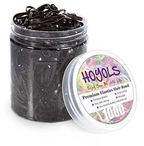 Hoyols Small Hair Elastics Brown, Premium Plastic Girls Hair Ties Strong Flexible Rubber Bands Tiny Mini Polybands Hair Bands for Women Kids Baby Bulk 1000 Count (Dark Brown)