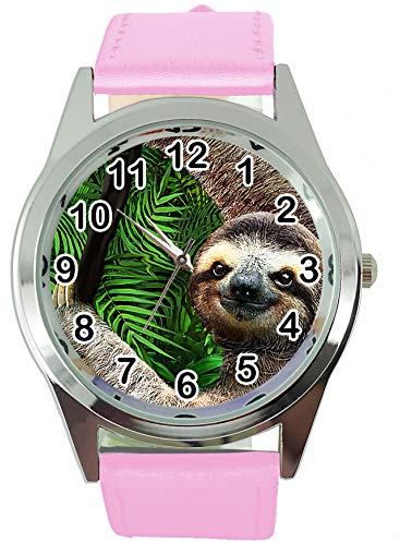 TAPORT® Lazy Sloth Pink Leather Band Quartz Watch