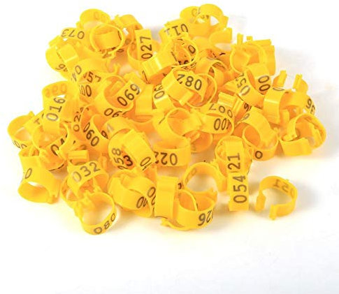 Broco 100PCS / Bag 16MM 001-100 nummerierte Plastik Geflügel Hühner Enten Gänsekeule Bands Ringe (Gelb)