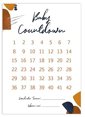 Baby Countdown DIN A4 Schwangerschaft Kalender Poster - SSW Rechner, Tage bis zur Geburt, Geschenk für Schwangere und werdende Mütter (Modern Lineart)