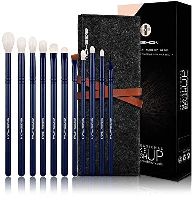 Pinceau de maquillage 11 pièces, ensemble de pinceaux à paupières essentiels, vegan avec mélangeur, pinceau à sourcils (bleu)