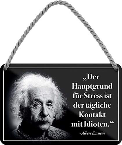 schilderkreis24 – Lustiger Albert Einstein Spruch Zitat Der Hauptgrund für Stress ist der tägliche Kontakt mit Idioten Deko Hängeschild Schild Geschenk zum Geburtstag oder Weihnachten 18x12 cm