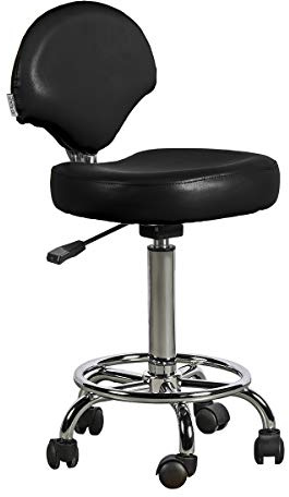 Italian Design Ferrara Hocker mit schwarzer Rückenlehne, höhenverstellbar, ergonomisches Design, Bezug aus Kunstleder, stabiler Boden mit drehbaren Rädern, ideal für professionelle Umgebungen