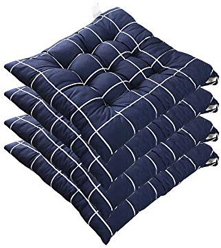 AGDLLYD Stuhlauflagen 4er Set Kissen, 40x40 cm Stuhlkissen Kariert Gepolstertes Sitzkissen mit Bändern für Indoor und Outdoor - in vielen Farben erhältlich (Blau)