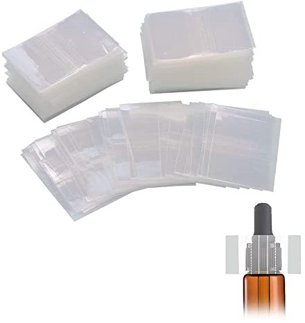 AIEX 500 Stück, 45 x 30 mm, einziehbare Streifen, perforiert, transparent, für Flüssigkeitsflaschen, Schrumpffolie, für Flaschenverschluss, Durchmesser 19 – 25 mm