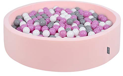 KiddyMoon Bällebad 120X30cm/300 Bälle Rund Groß Bällepool Mit Bunten Bällen Für Babys Kinder, Rosa:Grau-Weiß-Pink