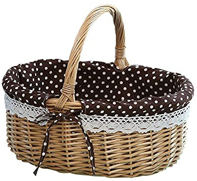Herbests Handgemachte Natürliche Weidenkorb Mit Griff Geschenkkorb Präsentkorb Geflochten Korb Aufbewahrungskorb Einkaufskorb & Picknickkorb Leer Mit Innenfutter