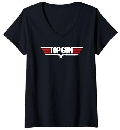 Damen Top Gun Klassisches Weißes Logo T-Shirt mit V-Ausschnitt
