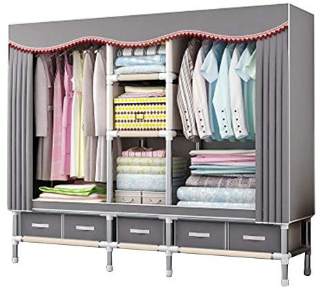 JHNEA Armario de Tela Ropa Ropero, Desmontable Guardarropa Portátil Armario Ropero Lonas para Piscinas Tubos de Acero Ropero Plegable Colgar Armarios Plegables,74x17x66in_195x45x170cm