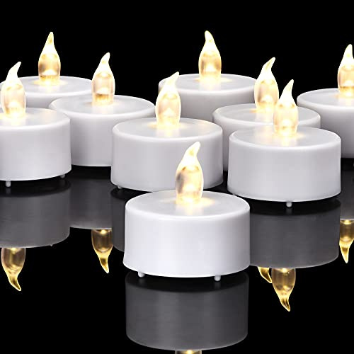 Luces de té sin llama, con luz LED parpadeante, 24 unidades, realistas y brillantes para celebraciones de temporada y festivas y regalos de vacaciones, lámpara blanca cálida de larga duración
