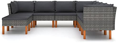 Gecheer 9-TLG. Gartenmöbel, Garten-Lounge-Set mit Kissen, Gartensofagarnitur, Terrassensofa, Rattansofa, Sitzgruppe, Gartensofa Ecksofa Mittelsofa Poly Rattan Grau Kissen Farbe: Anthrazit