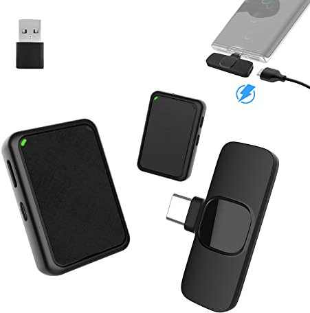 Kabellos Lavalier Mikrofon,Gimpro MB1X(C) 2.4GHz【TYPE-C】2TX&1RX Drahtloses Ansteckmikrofon mit 1 Druck Stummschaltung 3 Modus Denoise für Vlog Live-Streaming,Kabellos-Lavalier-Mikrofon-USB-Smartphone