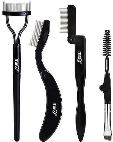MSQ 4 Stücke Faltende Wimpern Kamm Separator und Duo Augenbrauen Pinsel Stahl Wimpern Separator Augenbrauen Bürste Kamm Pflegebürste zum Schminken Make-up-Pinsel Mascara Applikator Augenbrauenbürste