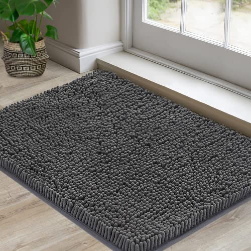 Foxcool Indoor Super Absorbent Chenille Door Mat – 40x60cm, Non-Slip TPR Backing, Machine Washable, Quick Drying, Ideal for Entryways, Bathrooms, and Pet Areas – Grey