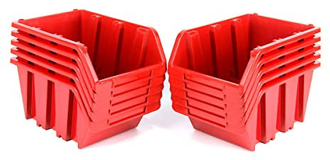 Valle Verde 10x Stapelboxen, Sichtlagerkästen, Sortimentskästen, Lagerboxen - Für Werkstatt, Garage - Mehrzweckbox Für Kleinteile, Schrauben - Kunststoff, Rot - 20 cm x 29 cm x 15 cm
