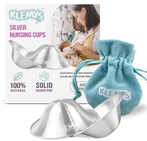 KLEMYS Tasses d'allaitement argentées – Boucliers de tétons pour l'allaitement – Essentiels pour l'allaitement – Indispensables pour nouveau-né – Cache-tétons – 100 % argent 999 (standard)