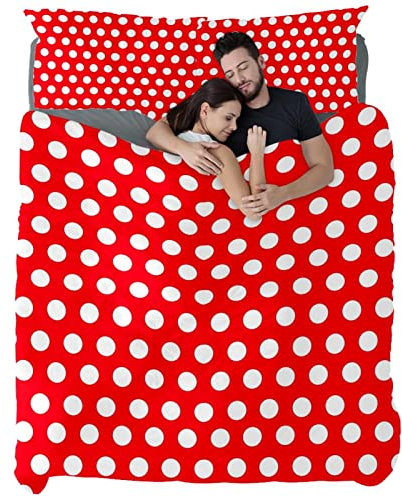 3-teiliges Bettwäsche-Set für Doppelbett, nautische Reise, gepunktet, Rot, weicher Bettbezug, Bettwäsche-Set mit Kissenbezügen
