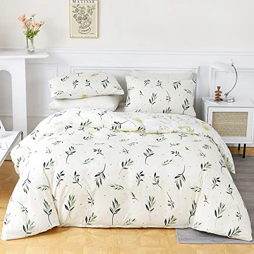 ARYURBU Bettwäsche Set 200x220 cm Mikrofaser 3 Teilig, Botanisch Design Blume Gras Wendebettwäsche, Weich Pflegeleicht Bettbezug und 2 Kissenbezüge 80x80 cm mit Reißverschluss