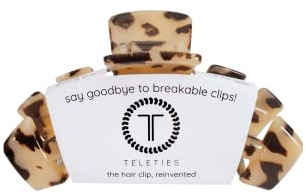 TELETIES - Medium Hair Clip - Strong Grip, Bendable Teeth, Comfortable Curved Design - Ideal for Medium-Thick Hair - For All Hair Textures - Blonde Tortoise