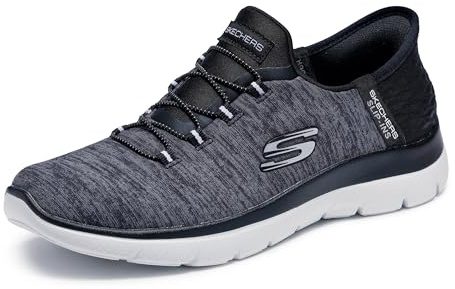 Skechers Women's Summits Hands-Free Slip-Ins – Memory Foam Insole, Heel Pillow, Vegan Materials Sneaker, Black White, 8 Wide