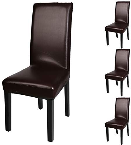 Fuloon Esszimmer Stuhlhussen 4er/6er Set, Wasserdichtes Pu Leder Stretch StuhlBezug Stuhl Hussen Dekor Moderne Spann-Abdeckung