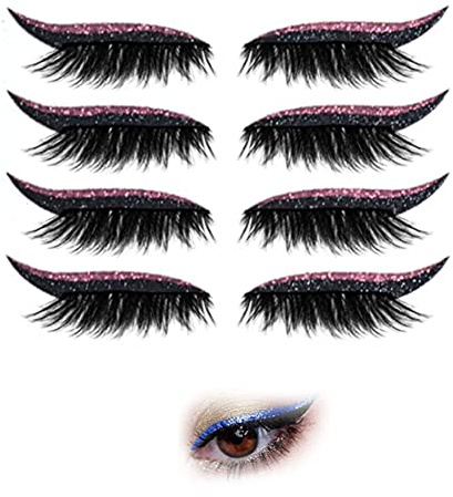 4 Paar Eyeliner Aufkleber, Wimpernaufkleber, Glitzer Glänzende Eyeliner Aufkleber, Wiederverwendbare Selbstklebende Eyeliner Und Wimpernaufkleber Mit Glitzer (Pink)
