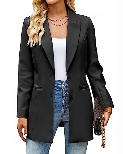 luvamia Blazers for Women Business Casual Long Blazer Jackets Dressy Work Professional Office Outfits Lapel Pockets Long Blazer Jackets for Women Blazer Women Black Size Medium Size 8 Size 10
