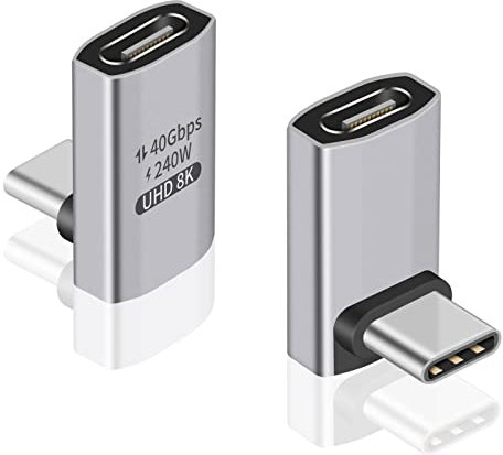 Duttek 90 Grad USB C Adapter (2 Stück) USB C Stecker Buchse Adapter - 40 Gbps Datenübertragung, 240 W Laden, 8K Video kompatibel für Thunderbolt 4/3, Switch, MacBook, Tablet und mehr Typ C Geräte