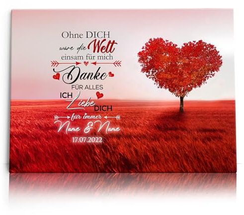 Liebesleinwand Individuelles Wandbild Ich liebe Dich | Jahrestag, Hochzeitstag Geschenke für Frauen | Leinwand mit Namen und Datum gestalten