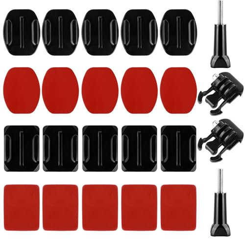 GUOYIHUA Gopro Halterung und Klebepads Zubehör 24 Sets, Action Cam Flache Gebogene Klebehalterung Helmbefestigung Zubehör, 3M Klebepads, für Go Pro Hero Session/4/3+/3/2/1 und DJI Action Kamera DV