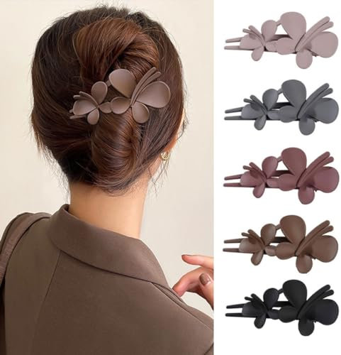 PSOWQ 5 Pièces Grandes Pinces à Cheveux Papillon Pince à Cheveux Femme Bec de Canard Mat Pince à Cheveux Crocodile Épingle à Cheveux pour Femmes Filles