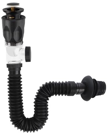 Hibbent Kit de Desagüe de Fregadero, Desagüe de Lavabo Universal Pop Up Click Clack con Tubo de Desagüe flexible, Juego de Desagüe para Fregadero de Cocina de Baño, a Prueba de Olores y Fugas -Negro