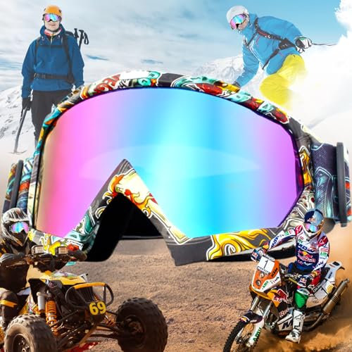 Benaton Motocross Winddicht Anti Fog Uv Skibrille, Skibrille Snowboard Brille Für Brillenträger Herren Damen Erwachsene Jugendliche, Motocross Brille Mit Schaumstoffpolsterung, 7 x 2 x 3 Zoll(Bunt)