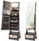 COSTWAY Schmuckschrank mit 3 Spiegeln, Schmuckspiegel verstellbar mit Schublade & Rollen & Leuchten, Spiegelschrank Schmuck abschließbar für Ketten Ohrringe Schminke, 42x35x159cm (Braun)