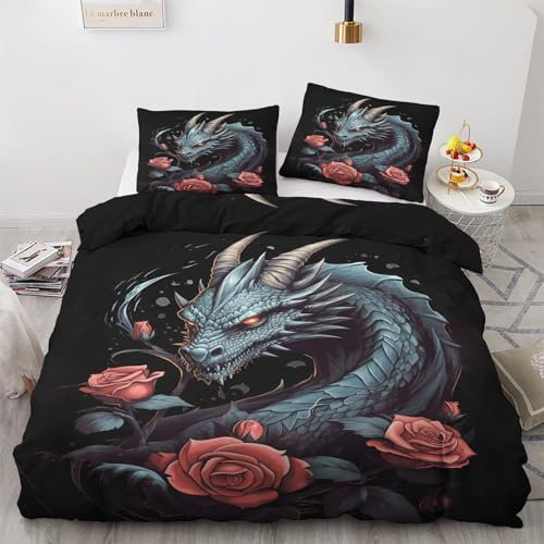 Chinesischer Drache Bettwäsche 135x200 - Bettbezug 135x200 Japanische Orientalische, Bettwäsche-Sets 2 teilig, Weich & Atmungsaktiv Mikrofaser Wendebettwäsche & 1 Kissenbezug 80x80 mit Reißverschluss