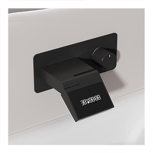 WRJAHCG Mitigeur De Lavabo Encastré Mural,Laiton Robinet Salle De Bain avec Affichage Numérique,Encastré Pliable Robinet Baignoire,Noir,B