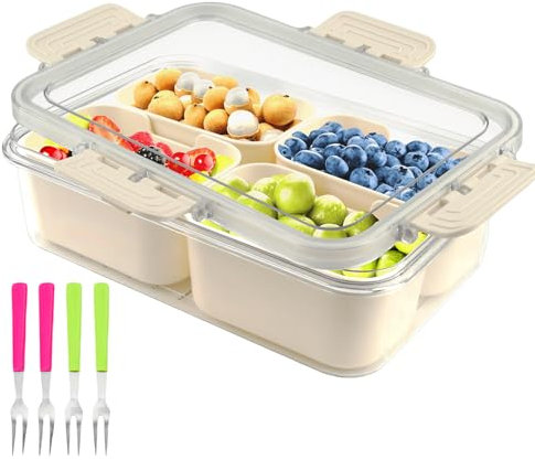 TINGTING Snackbox – 4-Fach Snackbox mit großen Fächern und Schiebedeckel, Praktische Snackschale mit Deckel für Gewürze, Nüsse, Snacks und mehr, Ideal für Küche, Kinder und Unterwegs