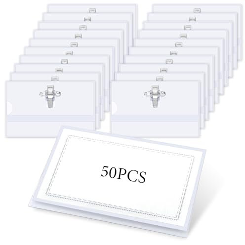 Lot de 50 Porte Badges Nominatifs Plastique, Porte Badges Transparent avec Clip et Épingle 90 x 56 mm, Porte Badge Plastique Horizontal Pour Badge Infirmiere, Ecoles, Entreprises