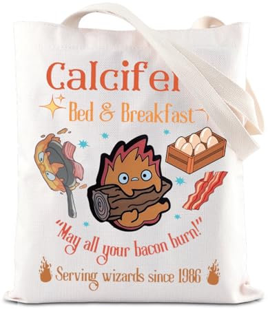 FOTAP Calcifer Lover Handtasche Calcifer's Bed & Breakfast Tote Bag Anime Calcifer Geschenk Japanisches Anime inspiriertes Geschenk, weiß, 14.56INCHES