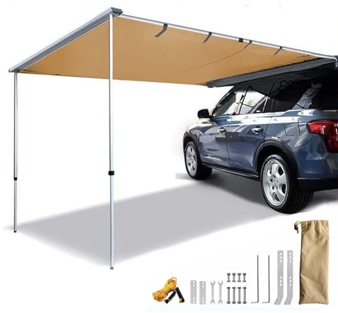 Camping Vorzelt/Heckzelt für Auto, Ausziehbarer Dachträger-Sonnenschutz, PU5000 mm Wasserdichtes Vordach, Overlanding-Fahrzeugmarkise mit Aufbewahrungstasche, Für SUV/LKW/Van(Size:200x250cm/6.6x8.2ft)